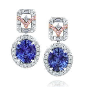 Calleija Earrings*Afina Platinum & 18ct Rose Gold Tanzanite, Australian Argyle Pink & White Diamond Earrings