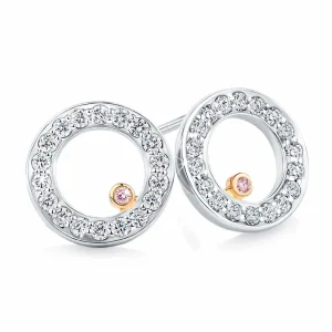 Calleija Earrings*Ajla 18ct White and Rose Gold Australian Argyle Pink Diamond™ and White Diamond Circle Studs