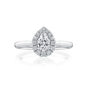 Calleija Rings*Alora Platinum and 18ct Rose Gold 0.50ct Pear Cut Diamond Ring with Halo of White Diamonds