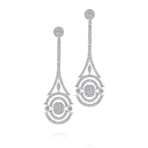 Calleija Earrings*Amal 18ct White Gold White Diamond Art Deco Inspired Drop Earrings