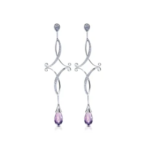 Calleija Earrings*Amethyst Briolette and White Diamond Drop Earrings