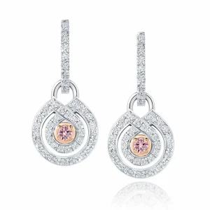 Calleija Earrings*Amora Platinum and 18ct Rose Gold Detachable 5PR Australian Argyle Pink Diamond™ with White Diamonds Earrings