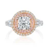 Calleija Rings*Angelique Cushion cut diamond Ring with Argyle Pink Diamonds™ and white diamonds in 18ct Rose Gold and Platinum.