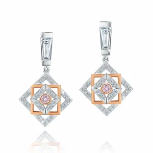 Calleija Earrings*Ariadne 18ct White & Rose Gold Argyle Pink Diamond™ and White Diamond Geometric Earrings