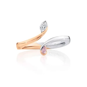 Calleija Rings*Arlys Platinum and 18ct Rose Gold Australian Argyle Pink Pear Shaped Diamond™ and White Marquise Twist Ring