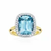 Calleija Rings*Aviva 18ct Yellow & White Gold Cushion Aquamarine Halo Ring