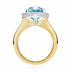 Calleija Rings*Aviva 18ct Yellow & White Gold Cushion Aquamarine Halo Ring