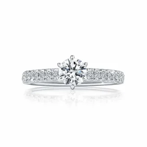 Calleija Rings*Azmin Platinum & 18ct Rose Gold 0.70ct Solitaire Diamond Ring with Pave Set Diamond Shoulders