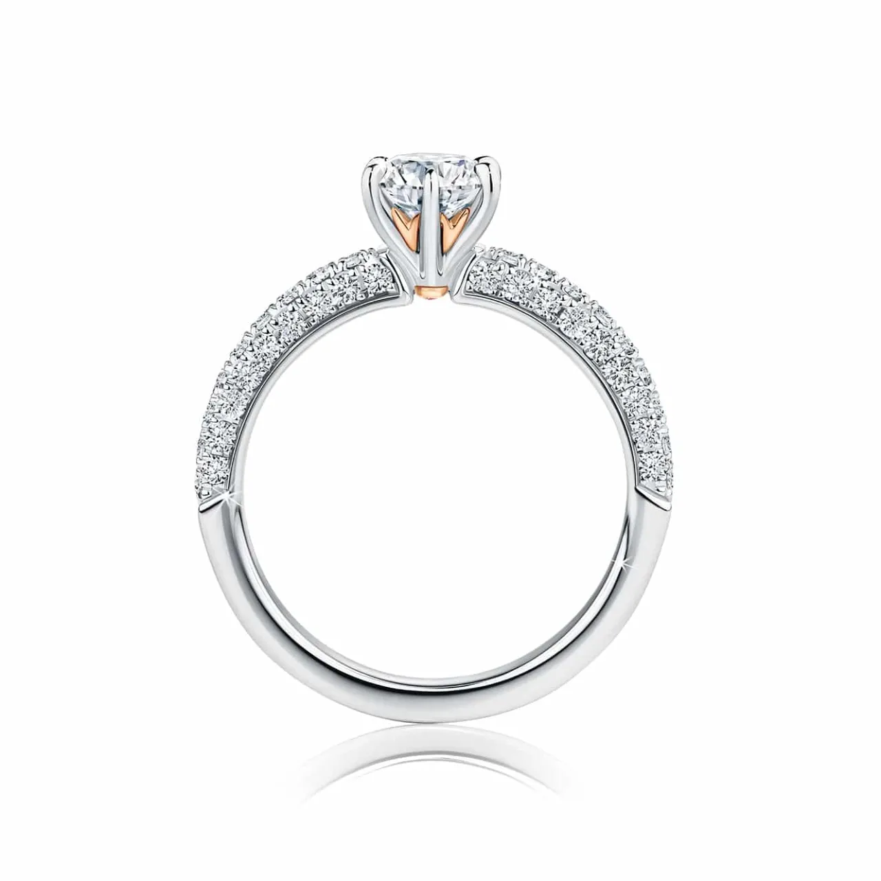 azmin_platinum__ct_rose_g_1.webp Calleija Rings*Azmin Platinum & 18ct Rose Gold 0.70ct Solitaire Diamond Ring with Pave Set Diamond Shoulders
