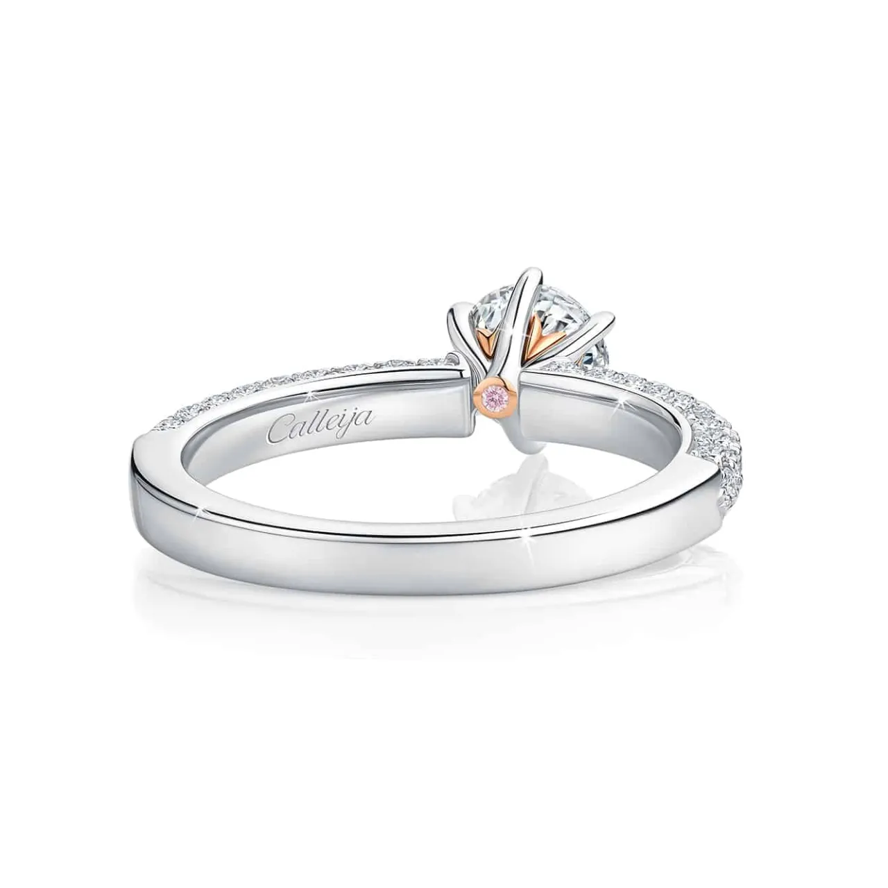 azmin_platinum__ct_rose_g_2.webp Calleija Rings*Azmin Platinum & 18ct Rose Gold 0.70ct Solitaire Diamond Ring with Pave Set Diamond Shoulders
