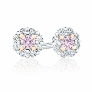 Calleija Earrings*Claudia 18ct White & Rose Gold 6PP Argyle Pink & White Diamond Halo earrings
