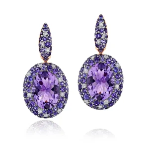 Calleija Earrings*18CT ROSE GOLD AMETHYST, DIAMOND AND PURPLE SAPPHIRE EARRINGS