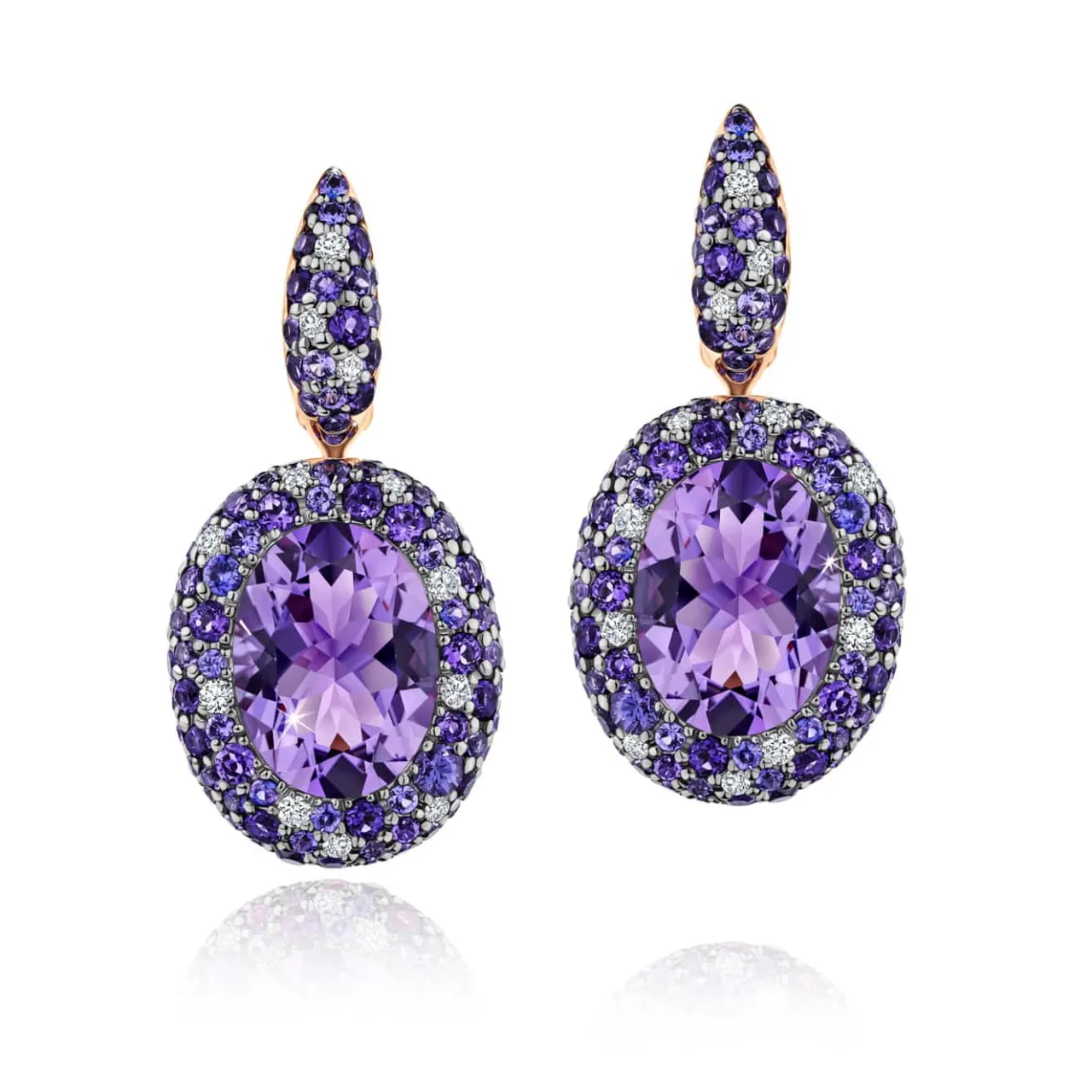 ct_rose_gold_amethyst_dia_0.webp Calleija Earrings*18CT ROSE GOLD AMETHYST, DIAMOND AND PURPLE SAPPHIRE EARRINGS