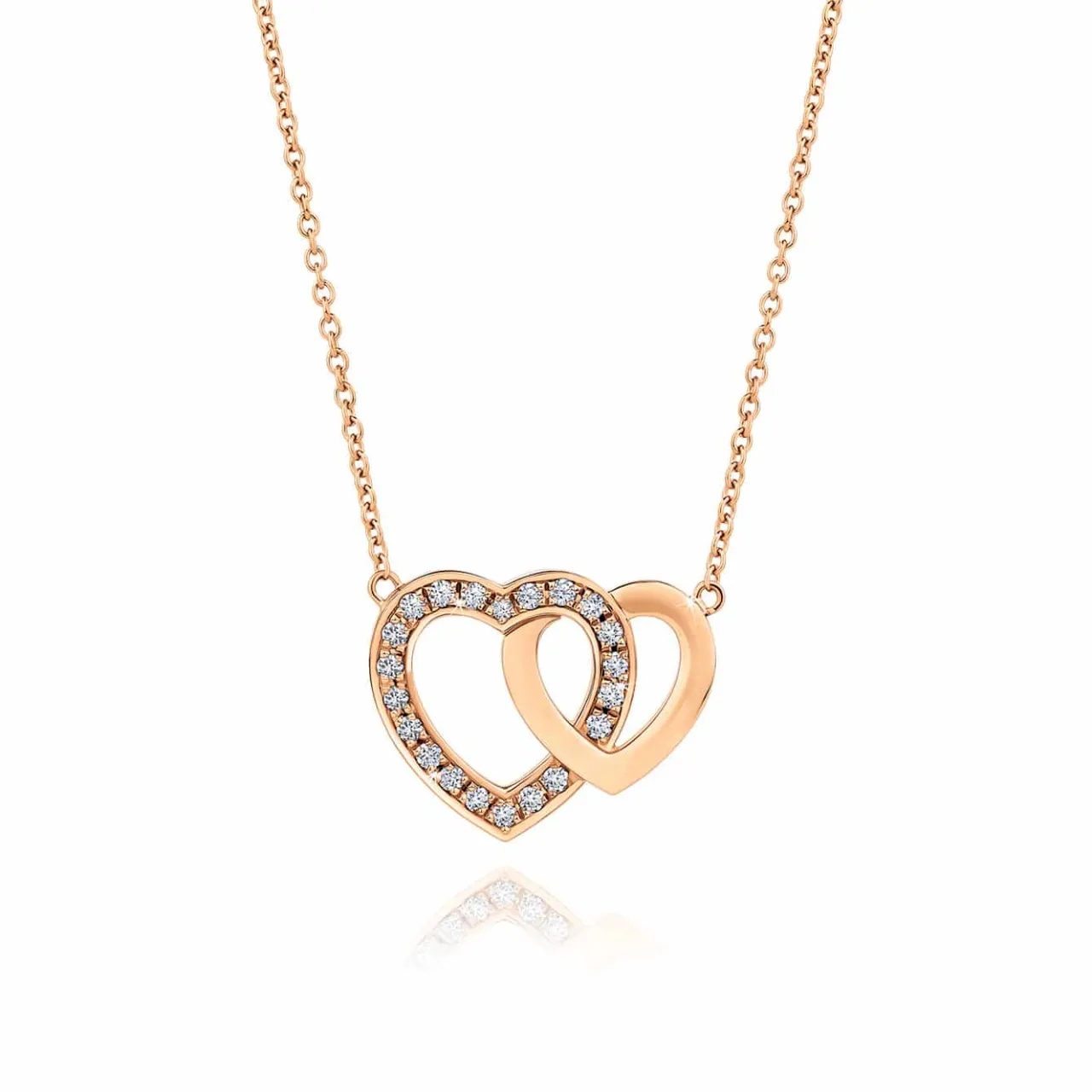 ct_rose_gold_dual_heart_d_0.webp Calleija Pendants & Necklaces*18ct Rose Gold Dual Heart Diamond Set Pendant & Chain