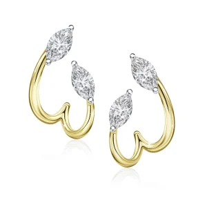 Calleija Earrings*18ct White & Yellow Gold Marquise Cut Diamond Earrings
