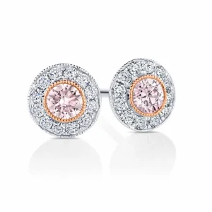 Calleija Earrings*18ct White and Rose Gold Australian Argyle Pink Diamond™ and White Diamond Halo Stud Earrings