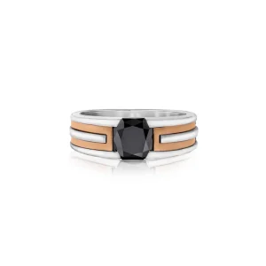 Calleija Rings*18ct White and Rose Gold Emerald Cut Black Diamond Gents Ring
