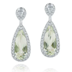 Calleija Earrings*18ct White Gold Green Quartz and Diamond Drop Detachable Earrings