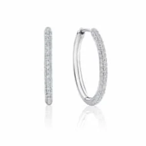 Calleija Earrings*18ct White Gold Pave Set Diamond Oval Huggie Earrings