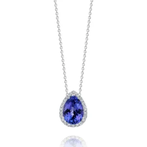 Calleija Pendants & Necklaces*18ct White Gold Pear Shape Tanzanite & Diamond Pendant