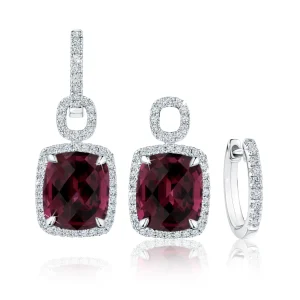 Calleija Earrings*18ct White Gold Rhodolite Garnet and Diamond Detachable Earrings