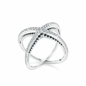 Calleija Rings*18ct White Gold White and Black Diamond Set Cross Over Dress Ring
