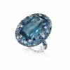 Calleija Rings*Marcelline 18ct White Gold Ring with Diamonds, Blue Sapphires and Topaz