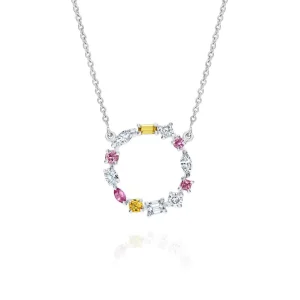 Calleija Pendants & Necklaces*Spring Radiance Platinum Tri-Colour, White Diamond, Pink & Yellow Sapphire Circle Pendant