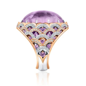 Calleija Rings*‘Violaine’ Oval Cabochon Cuprian Tourmaline, Purple Sapphires & Diamond Ring
