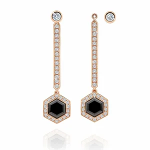 Calleija Earrings*Vira Detachable Rose Gold Hexagonal Shaped Black Diamond Drop Earrings