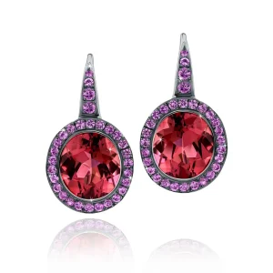 Calleija Earrings*Virella 18ct White Gold Oval Cut Pink Tourmaline & Pink Sapphire Earrings