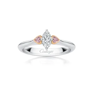 Calleija Rings*White Diamond Ring with Heart Shaped Australian Argyle Pink Diamonds™