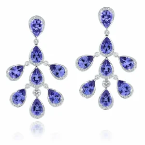 Calleija Earrings*WISTERIA 18CT WHITE GOLD TANZANITE AND DIAMOND SET DROP EARRINGS