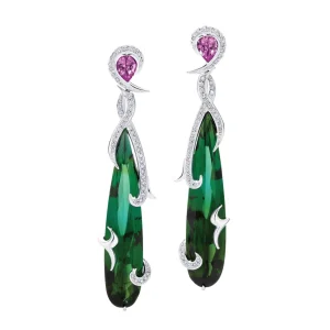 Calleija Earrings*Zeeana Afghan Tourmaline, Pink Sapphire and Diamond Drop Earrings