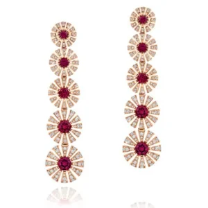 Calleija Earrings*Zinnia 18ct Rose Gold Rhodolite Garnet & Diamond Drop Earrings