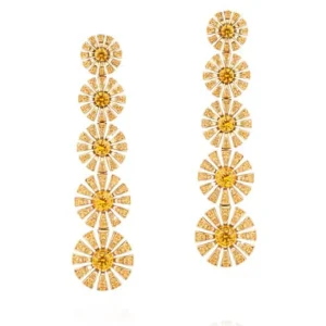 Calleija Earrings*Zinnia 18ct Yellow Gold Yellow Sapphire Floral Drop Earrings